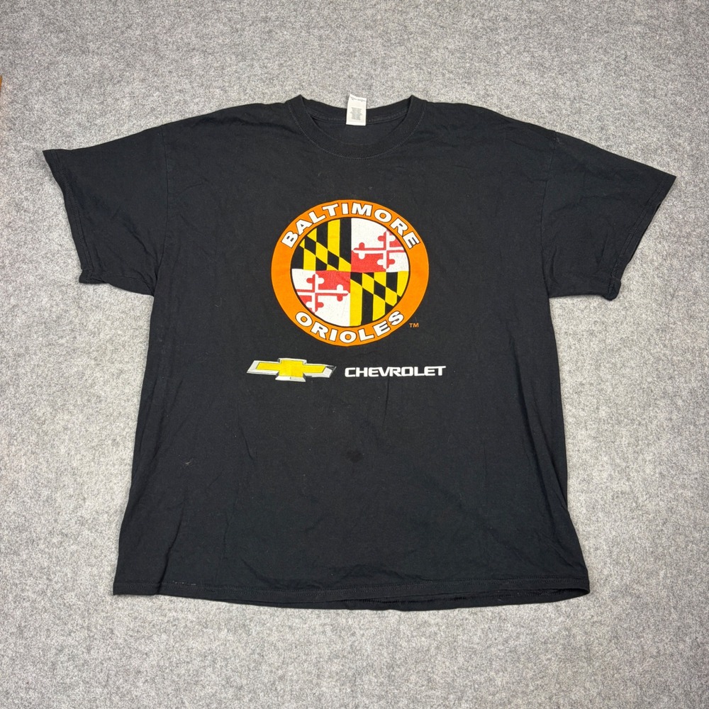 Gildan Baltimore Orioles Chevrolet T-Shirt Mens XL Black Maryland Flag MLB Tee